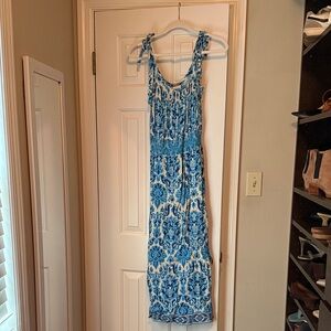 Plenty by Tracy Reese Blue and Cream Patterned Maxi Dress